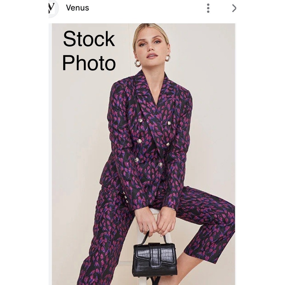 Venus Floral Brocade Pant Suit Double Breasted Blazer 10 Trousers‎ 8 Pink Black